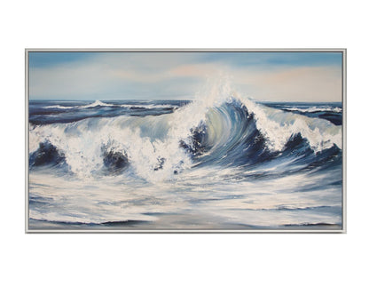 Welle im Schattenfugenrahmen 1,60 m mal 90 cm gemalt von Nicole Wenning