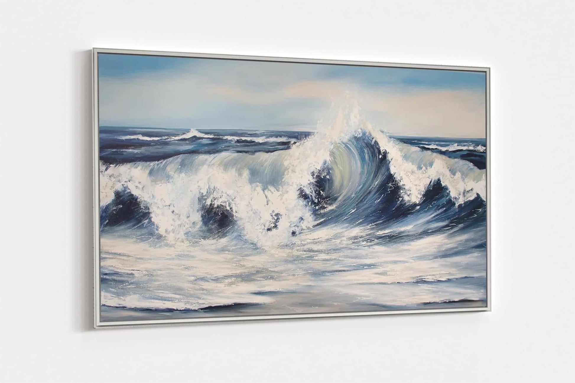 Welle im weißen Schattenfugenrahmen Leinwandbild gemalt von Nicole Wenning