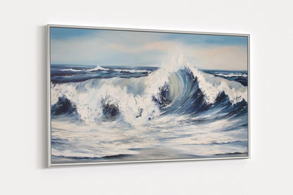 Welle im weißen Schattenfugenrahmen Leinwandbild gemalt von Nicole Wenning
