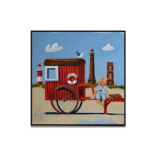 Sommer an der Badekarre mit Leuchttürmen - Fineartprint - Atelier am Meer 