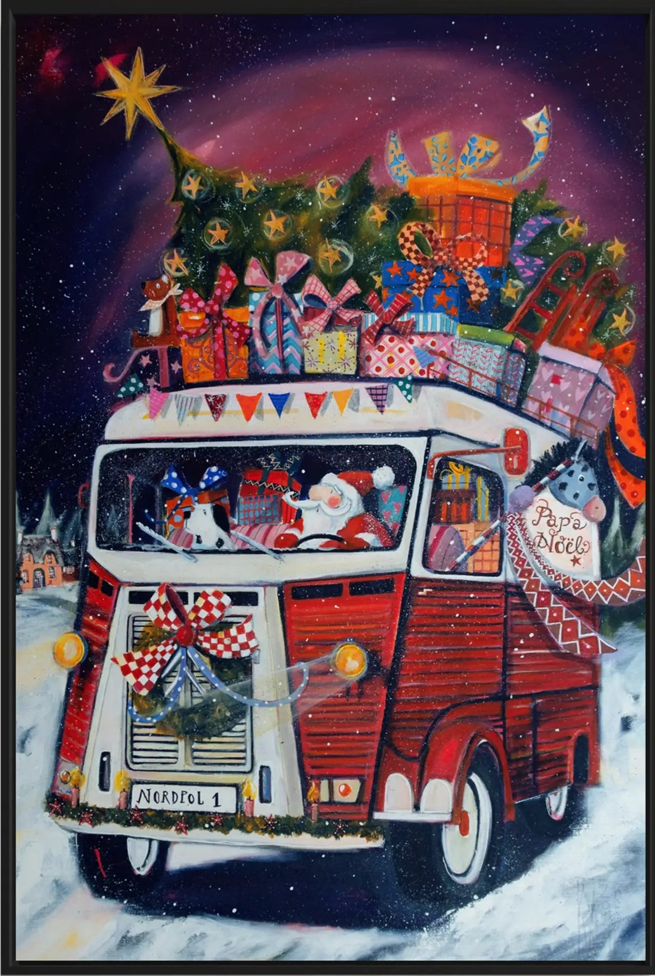 „Weihnachtsmann mit dem Citroën HY“ Leinwanddruck von Nicole Wenning | Atelier am Meer