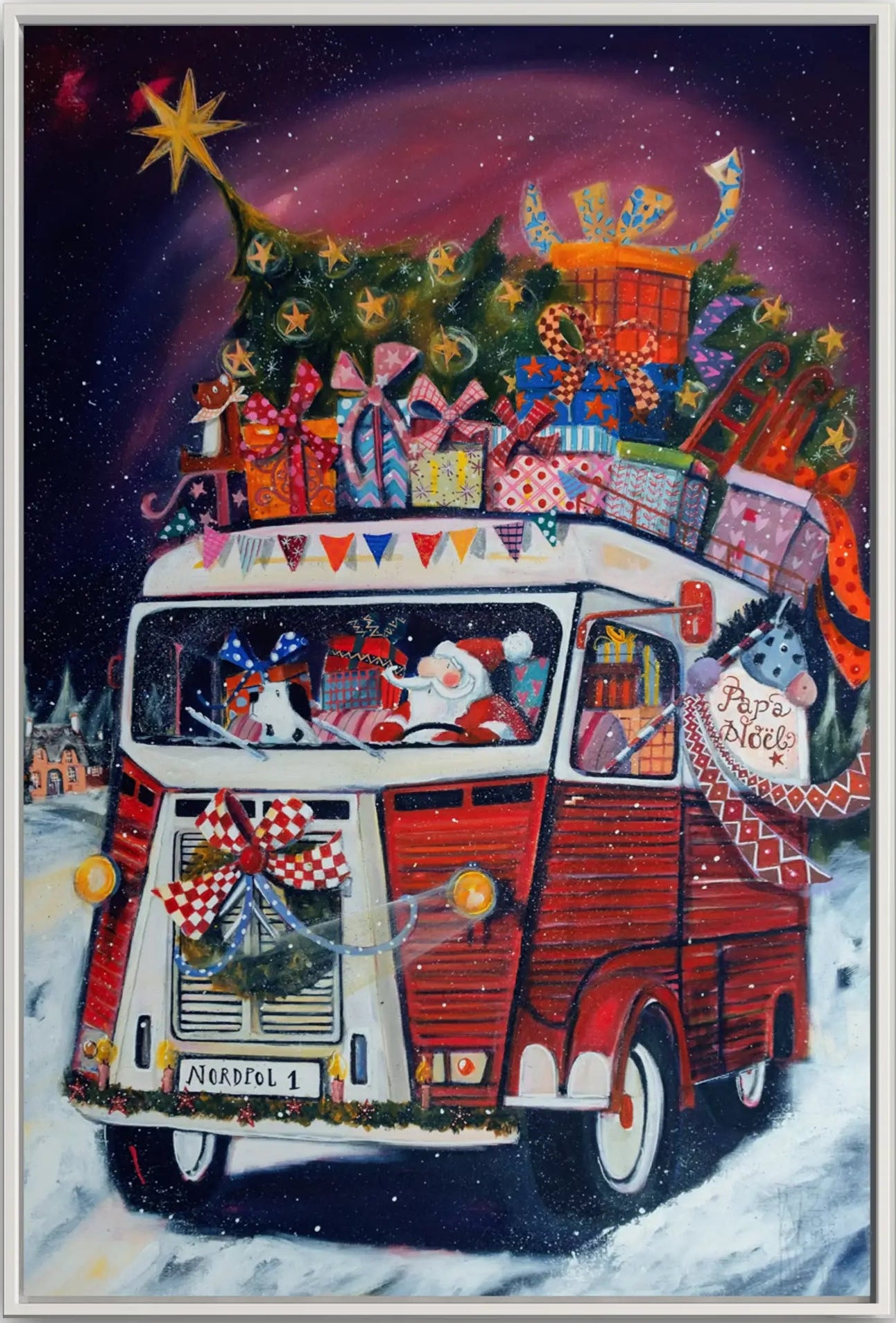 „Weihnachtsmann mit dem Citroën HY“ Leinwanddruck von Nicole Wenning | Atelier am Meer