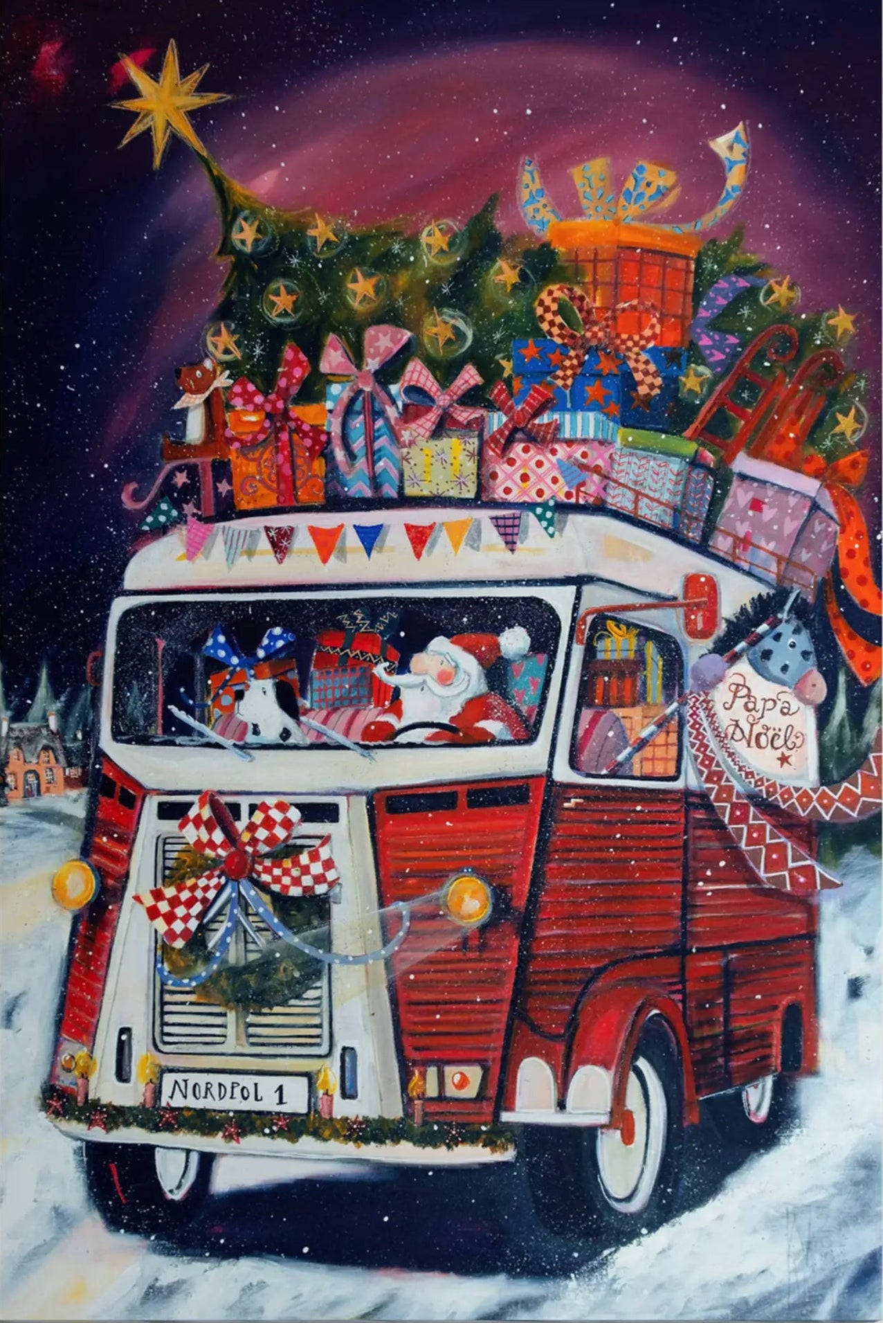 „Weihnachtsmann mit dem Citroën HY“ Leinwanddruck von Nicole Wenning | Atelier am Meer