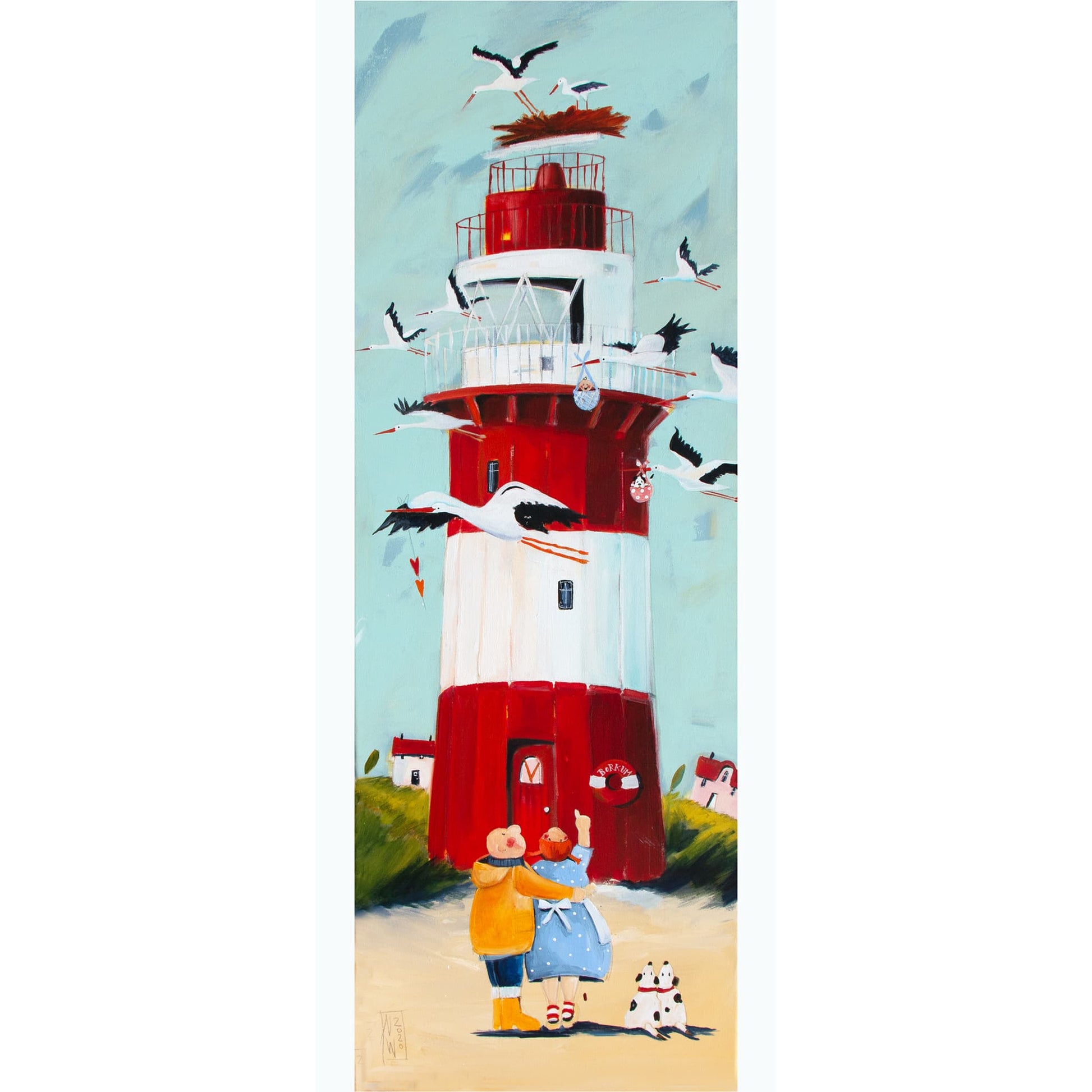 Der elektrische Leuchtturm mit Störchen gemalt von Nicole Wenning