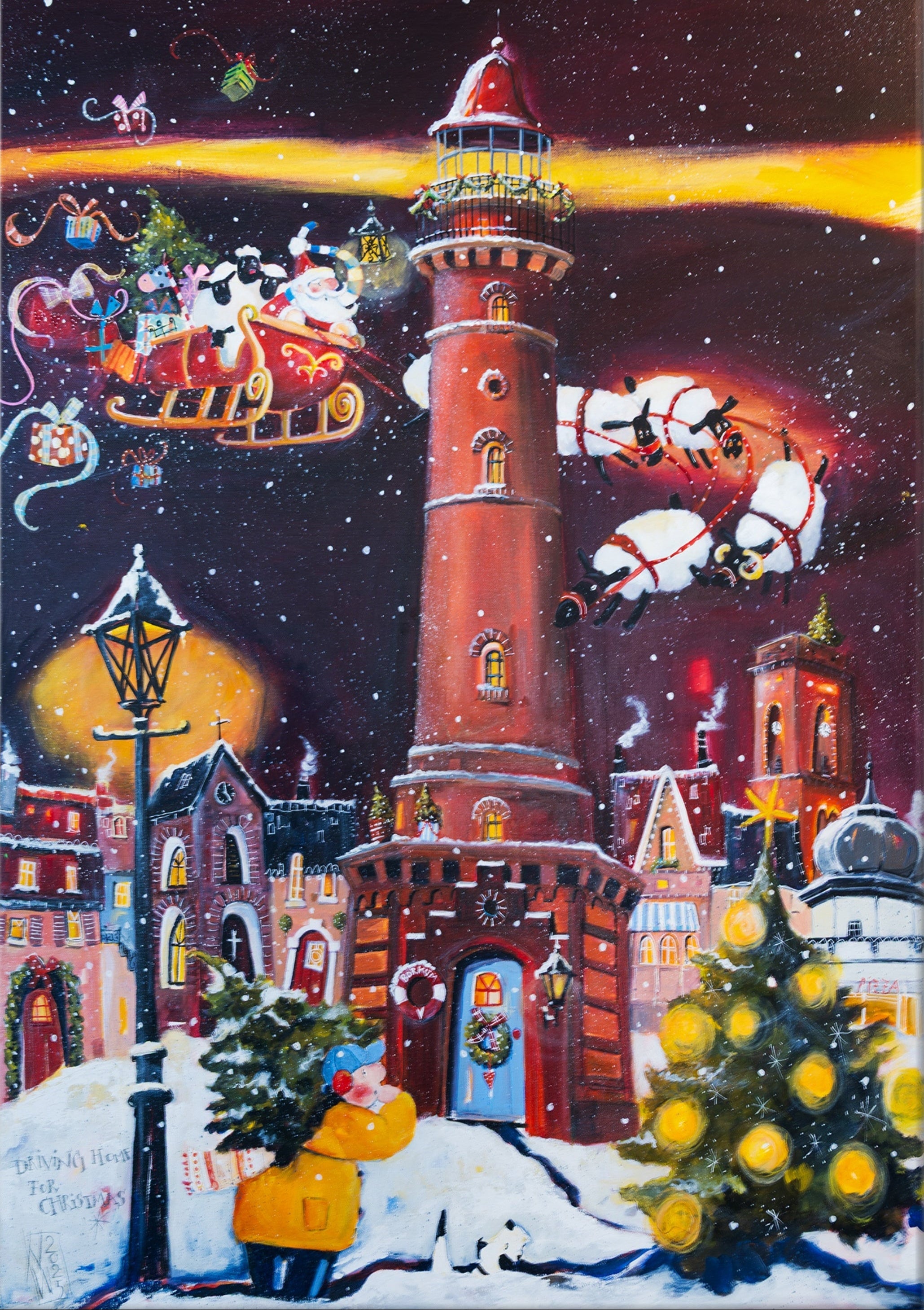Borkumer neuer Leuchtturm zur Weihnacht Leinwanddruck von Nicole Wenning | Atelier am Meer