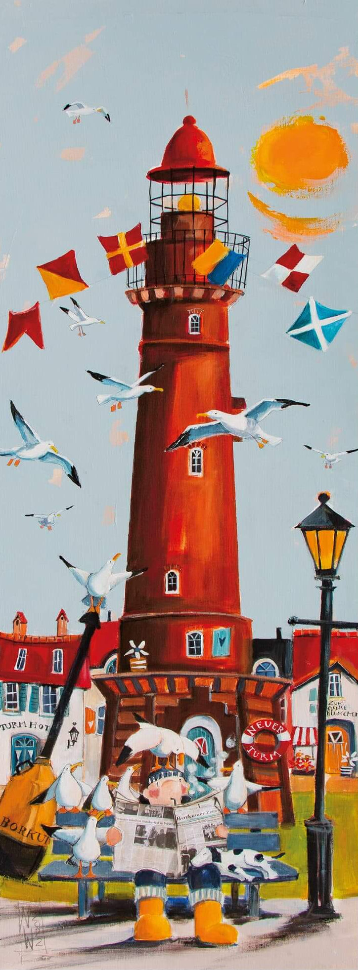 Der neue Leuchtturm von Borkum Leinwanddruck auf Keilrahmen gemalt von Nicole Wenning