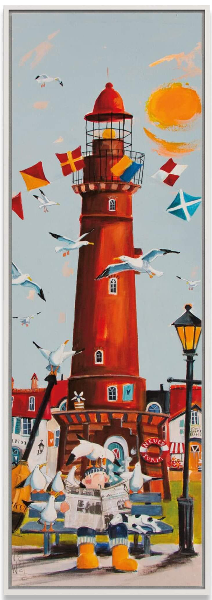 Der neue Leuchtturm von Borkum Leinwand Druck auf Keilrahmen gemalt von Nicole Wenning