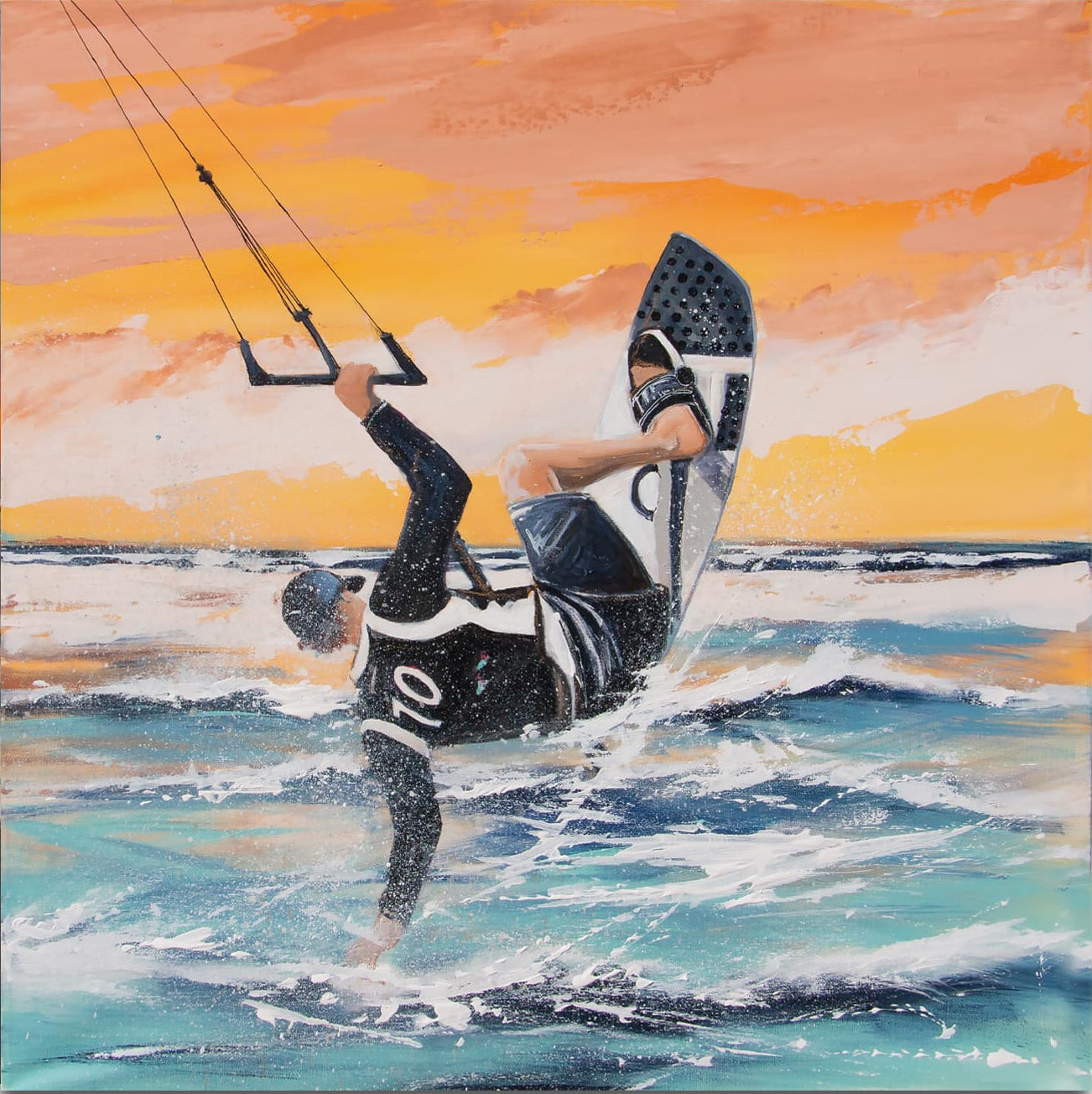 Kitesurfer Leinwanddruck auf Keilrahmen gemalt von Nicole Wenning auf Borkum